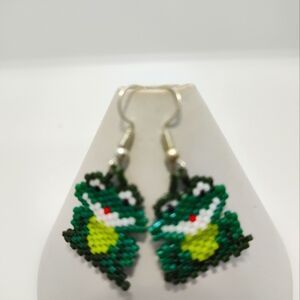 Handcrafted beaded frog earrings